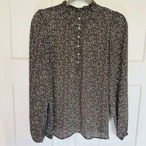 LOFT Olive and Pink Patterned Top